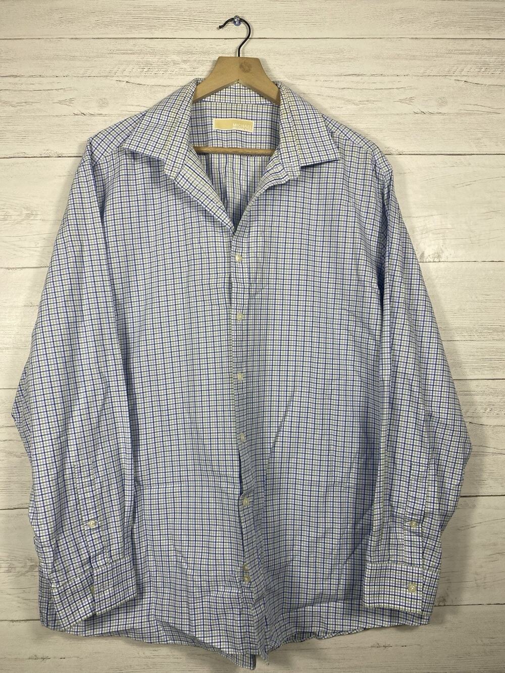 Michael Kors Men's MK Plaid Button-up Shirt Size 17 1/2 34/35